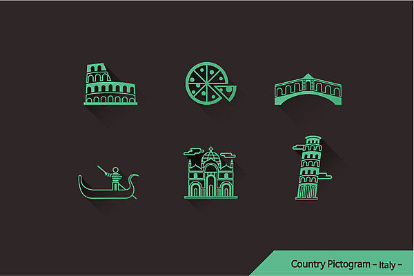 아이콘 나라 사람모양 사람없음 관광지 세트 픽토그램 세계 이탈리아 문화재 곤돌라 노 피사의사탑 콜로세움 랜드마크 리알토다리 산마르코대성당 선박 2D아이콘 AI파일 모양 유럽 여행 수상교통 성당 세계문화유산 로마 파일형식 벡터