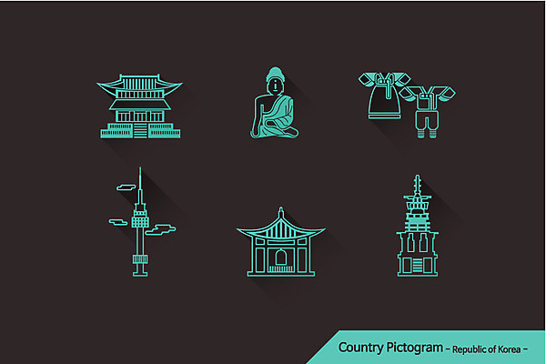 아이콘 나라 사람없음 관광지 세트 픽토그램 세계 문화재 전통의상 한복 불상 경복궁 남산타워 다보탑 랜드마크 석굴암 2D아이콘 AI파일 한국전통 전통 여행 불교 한국 궁전 석탑 남산 불국사 파일형식 벡터