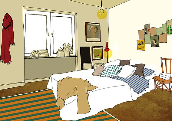 PSD 식물 라이프스타일 화분 액자 백그라운드 쿠션 의자 일러스트 창문 베개 조명 실내 사람없음 책 카펫 공간 침실 이불 방 침대 스탠드 만화 기념사진 아트툰 국내일러스트 가구 침구 내부 생활 그림 파일형식