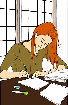 PSD 라이프스타일 여자 종이 일러스트 창문 실내 한명 사람 성인 책 펜 공책 도서관 만화 책상 지우개 형광펜 안식처 아트툰 여자만 여자한명만 성인여자만 성인만 국내일러스트 1 교육 가구 휴식 문구용품 학용품 내부 생활 필기구 그림 파일형식