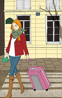 주간 전신 PSD 라이프스타일 여자 여행 가방 일러스트 거리 한명 사람 성인 야외 건물 걷기 캐리어 만화 아트툰 여자만 여자한명만 성인여자만 성인만 국내일러스트 자연요소 1 건축물 잡화 모션 생활 여행가방 그림 파일형식