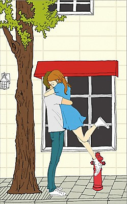 주간 PSD 나무 식물 라이프스타일 커플 여자 남자 일러스트 포옹 거리 사람 성인 야외 두명 건물 만화 가로수 아트툰 성인만 국내일러스트 자연요소 건축물 관계 안기 생활 그림 파일형식