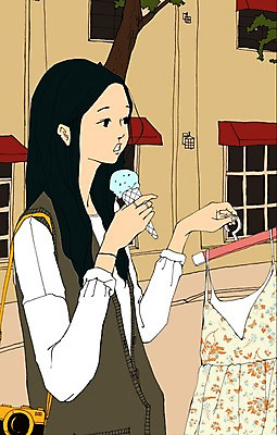 주간 PSD 라이프스타일 드레스 옷 여자 일러스트 아이스크림 디저트 거리 한명 사람 성인 야외 건물 쇼핑 카메라 옷걸이 만화 아트툰 여자만 여자한명만 성인여자만 성인만 국내일러스트 자연요소 1 건축물 음식 생활 전자제품 그림 파일형식