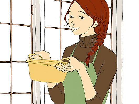 PSD 라이프스타일 여자 음식 일러스트 창문 실내 한명 사람 성인 앞치마 냄비 만화 음식준비 아트툰 여자만 여자한명만 성인여자만 성인만 국내일러스트 1 내부 생활 솥 준비 그림 파일형식