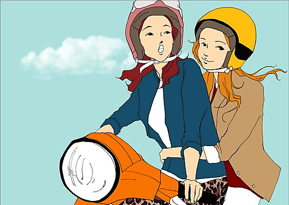 주간 PSD 라이프스타일 여자 일러스트 사람 성인 야외 두명 운전 오토바이 헬멧 만화 아트툰 여자만 성인여자만 성인만 국내일러스트 자연요소 모션 생활 바이크 보호장비 그림 파일형식