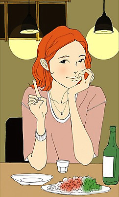 PSD 라이프스타일 접시 여자 음식 일러스트 탁자 조명 실내 한명 사람 성인 턱괴기 공간 술집 만화 소주 술자리 소주잔 아트툰 여자만 여자한명만 성인여자만 성인만 혼족 국내일러스트 1 식기 가구 술잔 모션 주류 내부 생활 그림 싱글라이프 파일형식