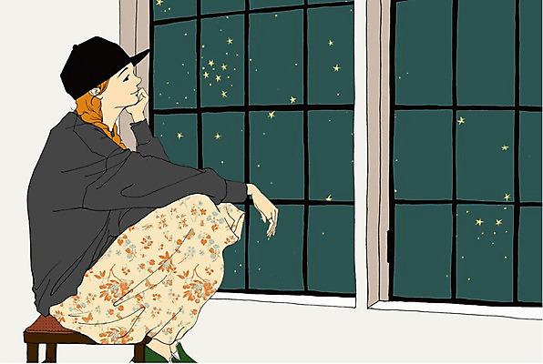PSD 모자 라이프스타일 응시 여자 별 의자 일러스트 창문 밤하늘 실내 한명 사람 앉기 성인 턱괴기 관찰 야간 만화 창가 아트툰 여자만 여자한명만 성인여자만 성인만 국내일러스트 자연요소 1 시선 잡화 가구 모션 하늘 내부 생활 그림 파일형식