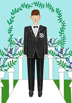 전신 PSD 남자 행복 신랑 결혼 일러스트 결혼식 사랑 한명 서기 사람 정장 턱시도 성인 남자만 남자한명만 성인남자만 성인만 국내일러스트 1 옷 감정 모션 이벤트 파일형식