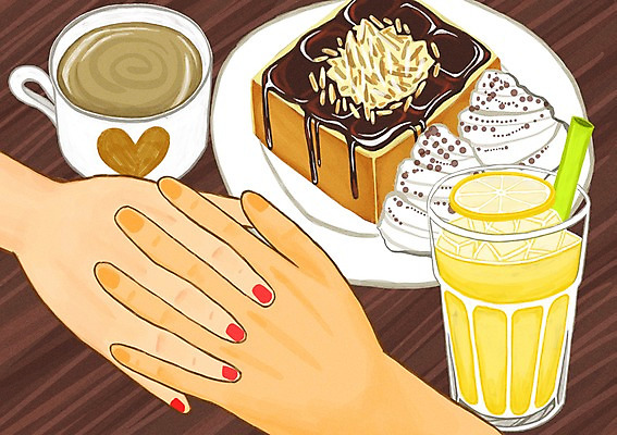 PSD 손 커플 여자 남자 행복 커피 음료 음식 빵 일러스트 탁자 디저트 실내 빨대 사랑 사람 두명 신체부위 컵 손잡기 카페 깍지 레모네이드 국내일러스트 식기 감정 가구 관계 모션 손짓 내부 상점 에이드 파일형식