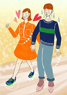 PSD 커플 여자 남자 행복 신발 일러스트 사랑 사람 성인 두명 걷기 배려 성인만 국내일러스트 감정 관계 모션 파일형식