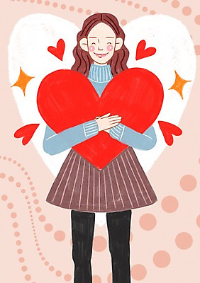 PSD 여자 행복 일러스트 사랑 한명 서기 사람 성인 하트 여자만 여자한명만 성인여자만 성인만 국내일러스트 모양 1 감정 모션 파일형식