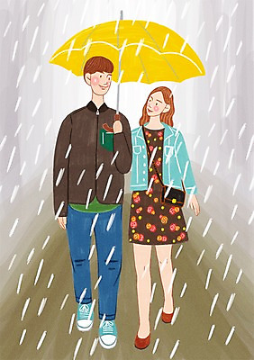 주간 PSD 커플 여자 남자 행복 데이트 일러스트 우산 날씨 거리 사랑 사람 성인 야외 두명 걷기 비 성인만 국내일러스트 자연요소 감정 관계 모션 파일형식