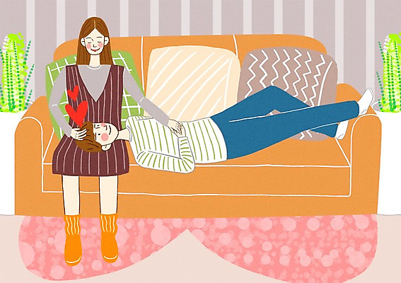 PSD 식물 커플 여자 남자 행복 화분 여유 쿠션 일러스트 휴식 실내 사랑 사람 성인 두명 소파 카펫 성인만 국내일러스트 감정 컨셉 의자 관계 내부 파일형식