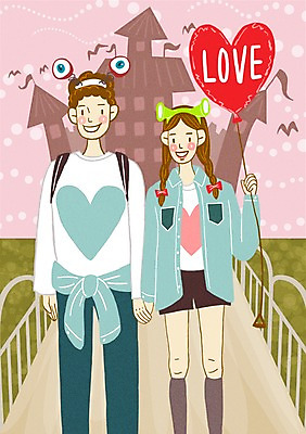 주간 PSD 커플 여자 남자 행복 데이트 일러스트 거리 사랑 사람 성인 야외 두명 손잡기 놀이공원 풍선 유령의집 성인만 국내일러스트 자연요소 감정 관계 모션 테마파크 파일형식