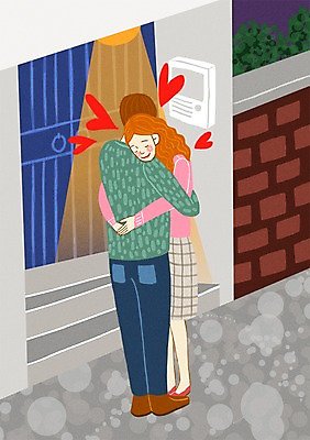 PSD 커플 여자 남자 행복 일러스트 포옹 거리 사랑 사람 성인 야외 두명 빛 담장 야간 현관문 집앞 성인만 국내일러스트 자연요소 감정 관계 안기 문 파일형식