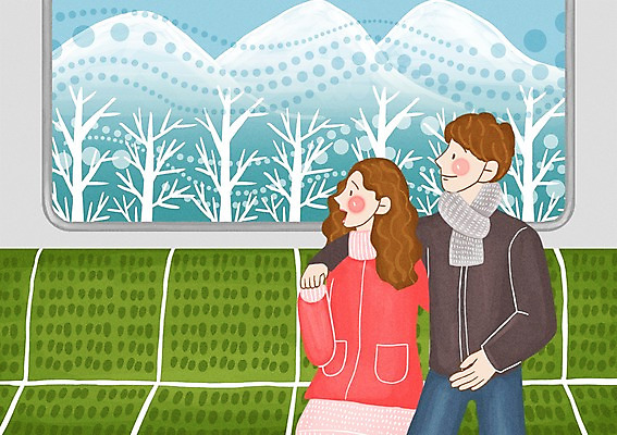 PSD 커플 계절 여자 남자 행복 여행 겨울 일러스트 어깨동무 산 사랑 사람 성인 두명 목도리 다정 눈 전철 즐거움 성인만 국내일러스트 자연요소 잡화 감정 육상교통 포즈 컨셉 관계 날씨 대중교통 파일형식