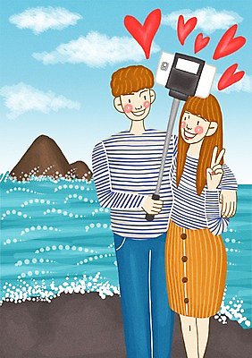 주간 PSD 구름 커플 여자 남자 행복 바다 여행 데이트 일러스트 하늘 어깨동무 사랑 사람 성인 야외 두명 스마트폰 사진촬영 브이 셀카봉 성인만 국내일러스트 자연요소 감정 포즈 관계 손짓 핸드폰 스마트기기 촬영 파일형식