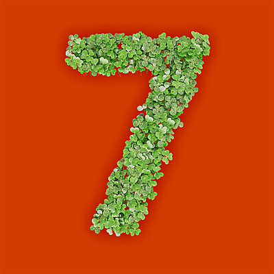 PSD 식물 편집이미지 문자 텍스트 타이포그라피 사람없음 초록색 숫자 3D 새싹 주황색 칠 풀 클로버 7 편집3D 컬러 디지털합성 파일형식