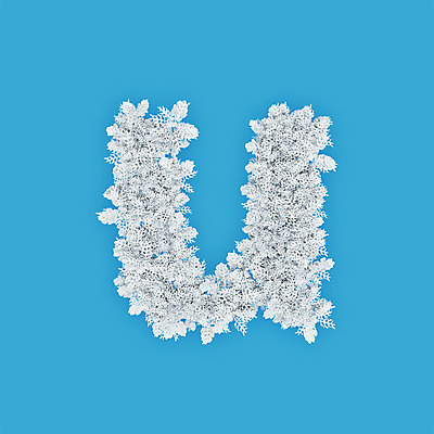 PSD 식물 편집이미지 문자 알파벳 영어 꽃 하늘색 텍스트 타이포그라피 사람없음 3D 흰색 U 유 파란배경 소문자 편집3D 컬러 백그라운드 파란색 디지털합성 파일형식