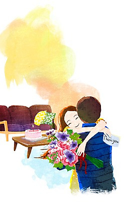 PSD 식물 부부 커플 여자 기념일 남자 꽃 꽃다발 쿠션 일러스트 포옹 집안 실내 사랑 사람 이벤트 성인 두명 소파 케이크 기쁨 감사 결혼기념일 성인만 국내일러스트 감정 의자 관계 안기 디저트 내부 파일형식