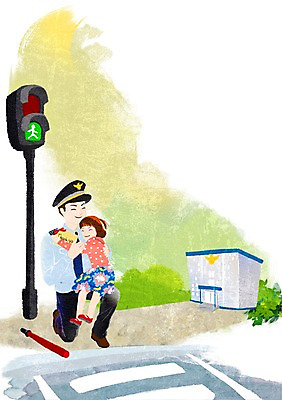 주간 PSD 여자 남자 어린이 일러스트 포옹 사람 성인 야외 두명 기쁨 횡단보도 경찰 신호등 감사 경찰서 교통정리 스쿨존 국내일러스트 자연요소 직업 감정 교통 안기 보행로 파일형식