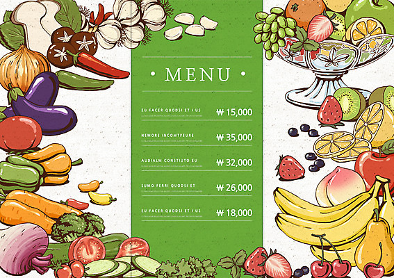 PSD 템플릿 편집 표지디자인 북디자인 출판디자인 내지 음식 리플렛 백그라운드 토마토 채소 북커버 오렌지 과일 식재료 3단접지 고추 딸기 포도 가지 양파 피망 오이 바나나 마늘 키위 팜플렛 사람없음 요식업 버섯 당근 배 체리 사과 브로콜리 무 가격 레몬 메뉴 깻잎 복숭아 이미지템플릿 산업 뿌리채소 파일형식