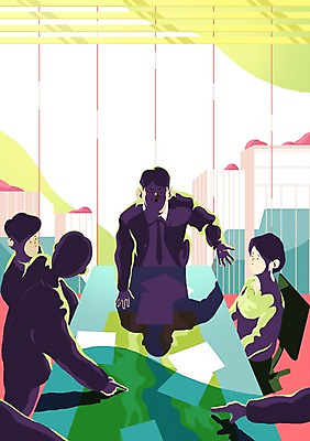 PSD 여자 남자 종이 지도 의자 일러스트 비즈니스 창문 회의 실내 사람 빌딩 여러명 성인 사무실 블라인드 직장인 비즈니스맨 비즈니스우먼 책상 회의실 열정 성인만 국내일러스트 직업 감정 가구 다수 내부 건물 커튼 파일형식