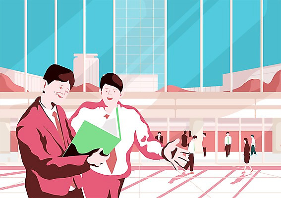 PSD 여자 남자 일러스트 비즈니스 창문 실내 사람 빌딩 여러명 성인 건물 사무실 업무 직장인 비즈니스맨 토론 파일 열정 성인만 국내일러스트 직업 건축물 감정 다수 내부 작업 파일형식