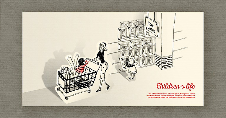 PSD 여자 남자 어린이라이프 어린이 일러스트 엄마 실내 사람 소녀 소년 성인 일상 쇼핑 장보기 장난감 카트 페이퍼아트 마트 국내일러스트 라이프스타일 가족 내부 라이프 상점 파일형식