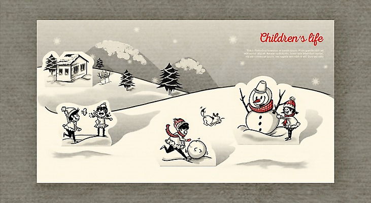 PSD 나무 한마리 계절 여자 남자 어린이라이프 어린이 겨울 일러스트 눈사람 놀이 산 주택 사람 소녀 소년 여러명 야외 일상 반려동물 눈 페이퍼아트 강아지 어린이만 국내일러스트 자연요소 식물 동물 1 라이프스타일 다수 날씨 건물 라이프 개 파일형식