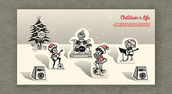 PSD 여자 남자 어린이라이프 어린이 악기 음악 크리스마스 연주 일러스트 노래 사람 소녀 소년 여러명 크리스마스트리 스피커 공연 무대 기타 밴드 페이퍼아트 마이크 드럼 어린이만 국내일러스트 라이프스타일 기념일 음향기기 다수 현악기 문화예술 타악기 이벤트 파일형식