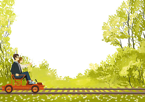 주간 PSD 나무 식물 커플 여자 남자 교통수단 여행 일러스트 사람 잔디 야외 두명 활발 자유 세계여행 숲 레일바이크 국내일러스트 자연요소 교통 컨셉 관계 세계 바이크 파일형식