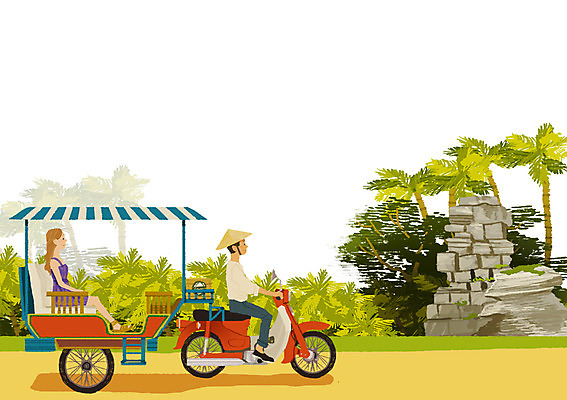 주간 PSD 식물 여자 남자 교통수단 여행 일러스트 사람 잔디 야외 두명 야자수 활발 자유 오토바이 세계여행 베트남 인력거 국내일러스트 자연요소 나무 교통 컨셉 세계 바이크 동남아시아 파일형식