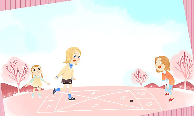 주간 PSD 나무 식물 구름 여자 어린이 분홍색 일러스트 놀이 하늘 함께함 사람 야외 세명 전통놀이 돌_바위 조약돌 즐거움 땅따먹기 천진난만 여자만 어린이만 소녀만 국내일러스트 자연요소 전통 감정 컬러 컨셉 파일형식