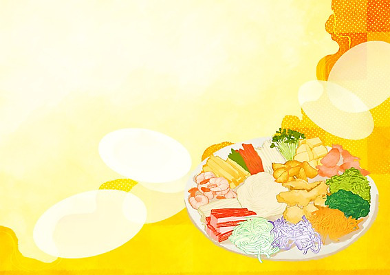 PSD 접시 음식 컬러 백그라운드 채소 일러스트 프레임 요리 사람없음 노란색 동남아음식 라이스페이퍼 월남쌈 국내일러스트 식기 베트남음식 파일형식