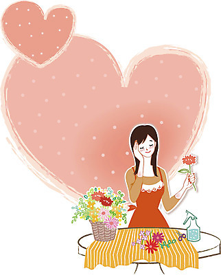 우먼라이프 라이프스타일 여자 꽃 행복 일러스트 탁자 한명 사람 성인 물뿌리개 하트 꽃꽂이 여자만 여자한명만 성인여자만 성인만 국내일러스트 AI파일 모양 식물 1 감정 가구 생활 원예 파일형식 벡터
