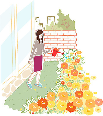 식물 우먼라이프 라이프스타일 여자 꽃 행복 일러스트 가족 엄마 한명 사람 성인 야외 물뿌리개 화단 여자만 여자한명만 성인여자만 성인만 국내일러스트 AI파일 1 감정 관계 생활 파일형식 벡터