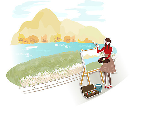 나무 식물 우먼라이프 라이프스타일 여자 행복 일러스트 가족 엄마 산 미술 한명 사람 초원 성인 야외 강 팔레트 그림 여자만 여자한명만 성인여자만 성인만 국내일러스트 AI파일 1 감정 관계 문화예술 생활 파일형식 벡터