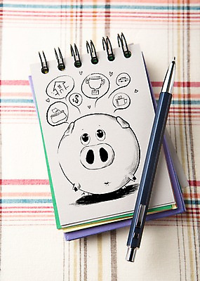 포토 JPG 스튜디오촬영 백그라운드 사람없음 볼펜 다이어리 공책 돼지 낙서 오브젝트 그림 국내포토 포유류 문구용품 실내 펜 사무용품 파일형식