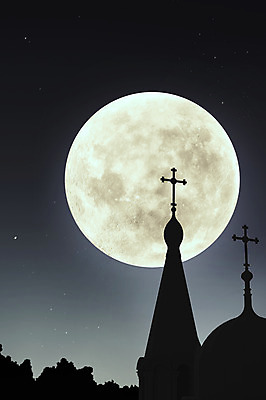 JPG 편집 편집이미지 실루엣 별 종교 십자가 밤하늘 사람없음 야외 건물 빛 교회 보름달 달 야간 합성 첨탑 디지털아트 편집실사 자연요소 건축물 종교건축 하늘 촬영기법 탑 CG 파일형식