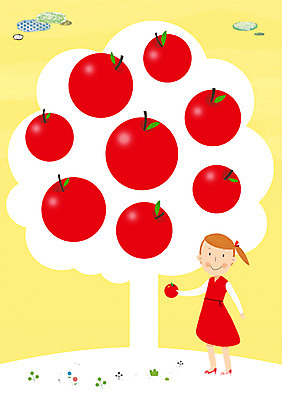 PSD 나무 식물 구름 여자 열매 과일 일러스트 한명 사람 성인 사과 여자만 여자한명만 성인여자만 성인만 국내일러스트 자연요소 1 파일형식