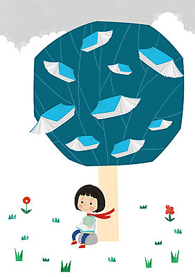 주간 PSD 나무 식물 구름 여자 꽃 어린이 일러스트 한명 사람 소녀 야외 책 독서 여자만 여자한명만 어린이만 소녀만 소녀한명만 국내일러스트 자연요소 1 파일형식