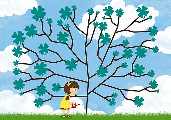 주간 PSD 나무 식물 구름 여자 어린이 일러스트 한명 사람 소녀 야외 물뿌리개 클로버 여자만 여자한명만 어린이만 소녀만 소녀한명만 국내일러스트 자연요소 1 파일형식