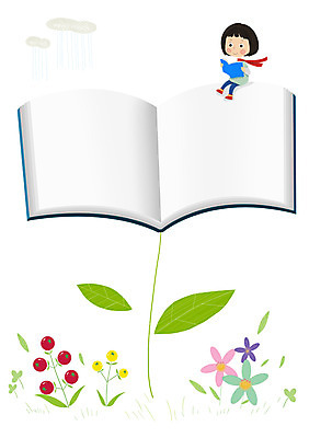 PSD 식물 여자 꽃 어린이 일러스트 프레임 한명 사람 소녀 책 독서 여자만 여자한명만 어린이만 소녀만 소녀한명만 국내일러스트 1 파일형식