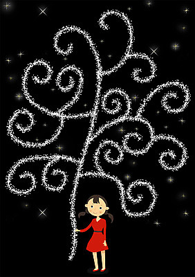 PSD 나무 식물 여자 별 일러스트 한명 사람 성인 야외 빛 야간 여자만 여자한명만 성인여자만 성인만 국내일러스트 자연요소 1 파일형식