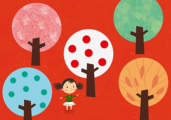 PSD 나무 식물 여자 어린이 과일 일러스트 한명 사람 소녀 사과 여자만 여자한명만 어린이만 소녀만 소녀한명만 국내일러스트 1 파일형식