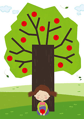 주간 PSD 나무 식물 구름 여자 어린이 과일 일러스트 한명 사람 소녀 야외 사과 여자만 여자한명만 어린이만 소녀만 소녀한명만 국내일러스트 자연요소 1 파일형식