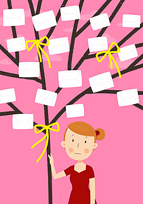 PSD 나무 식물 구름 여자 리본 종이 일러스트 한명 사람 성인 야외 노란색 편지 그리움 여자만 여자한명만 성인여자만 성인만 국내일러스트 자연요소 1 감정 컬러 파일형식