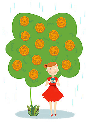 PSD 나무 식물 여자 돈 일러스트 한명 사람 성인 달러 동전 통장 여자만 여자한명만 성인여자만 성인만 국내일러스트 1 금융 재산 파일형식
