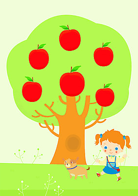 주간 PSD 나무 식물 한마리 여자 어린이 과일 일러스트 한명 사람 소녀 야외 반려동물 산책 강아지 사과 여자만 여자한명만 어린이만 소녀만 소녀한명만 국내일러스트 자연요소 동물 1 휴식 개 파일형식